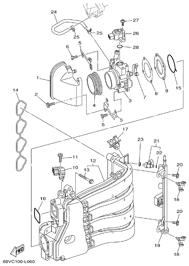 Yamaha F115A, FL115A, FL115AET INTAKE 1 parts diagram